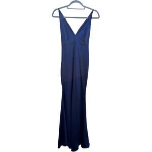 Windsor Long Formal Dress, V Neck, Figure Hugging, Satin, Navy Blue, Prom,‎ Sz M